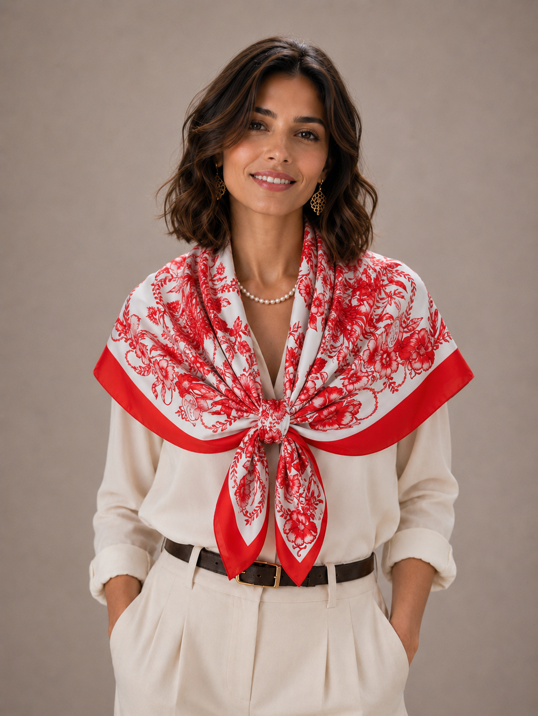 Cross Flower Print Square Scarf