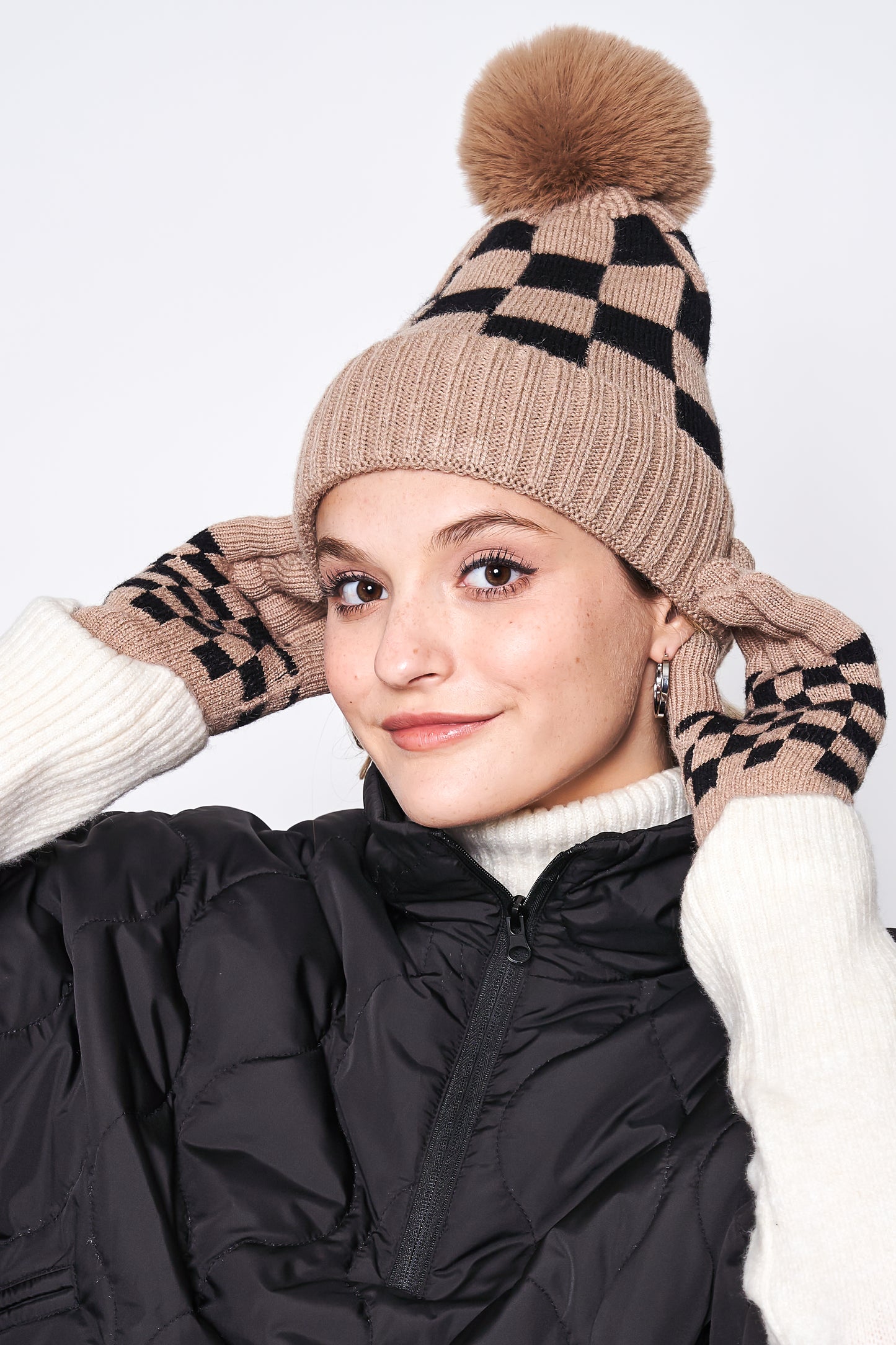 Checkered Beanie With Pom