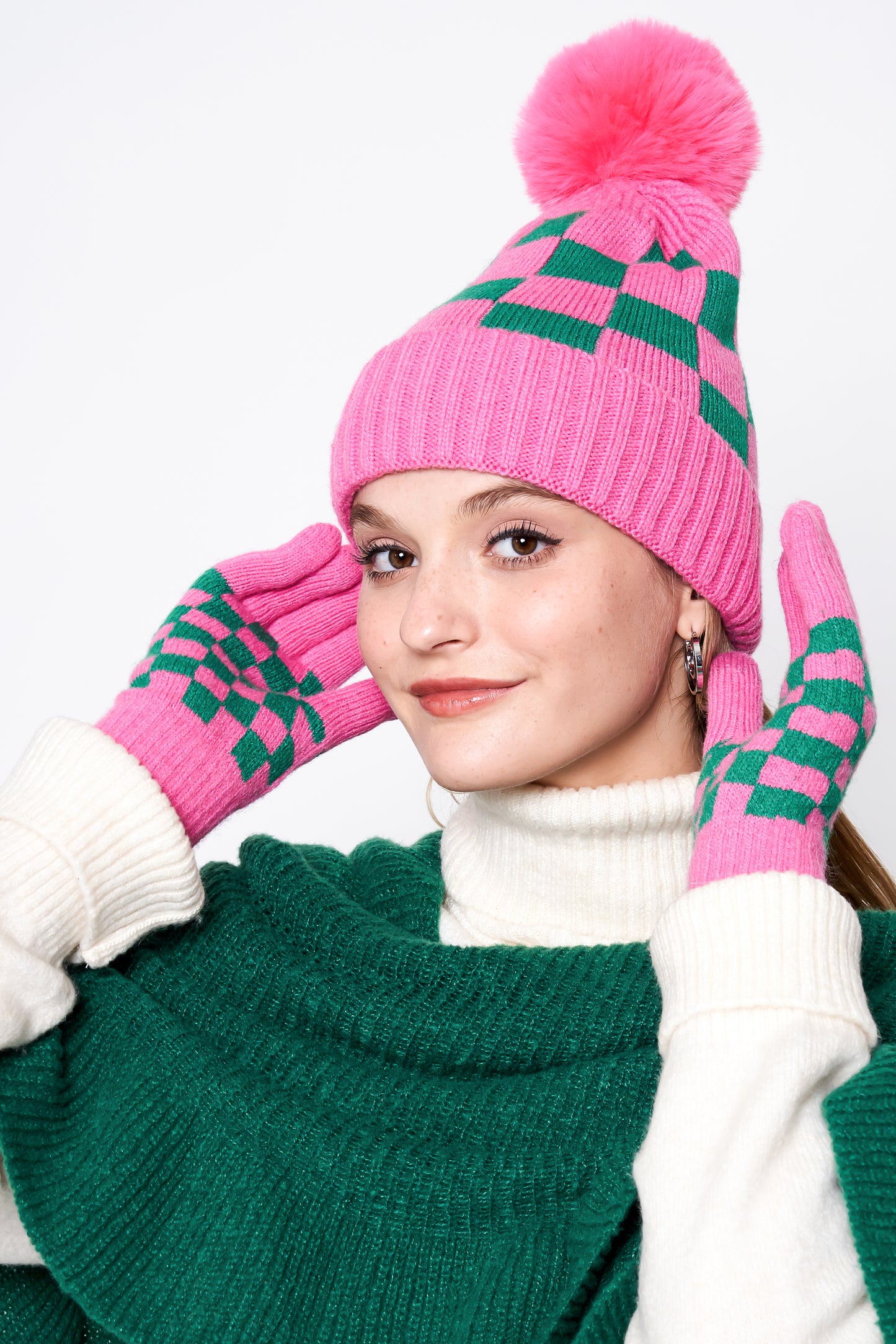 Checkered Beanie With Pom