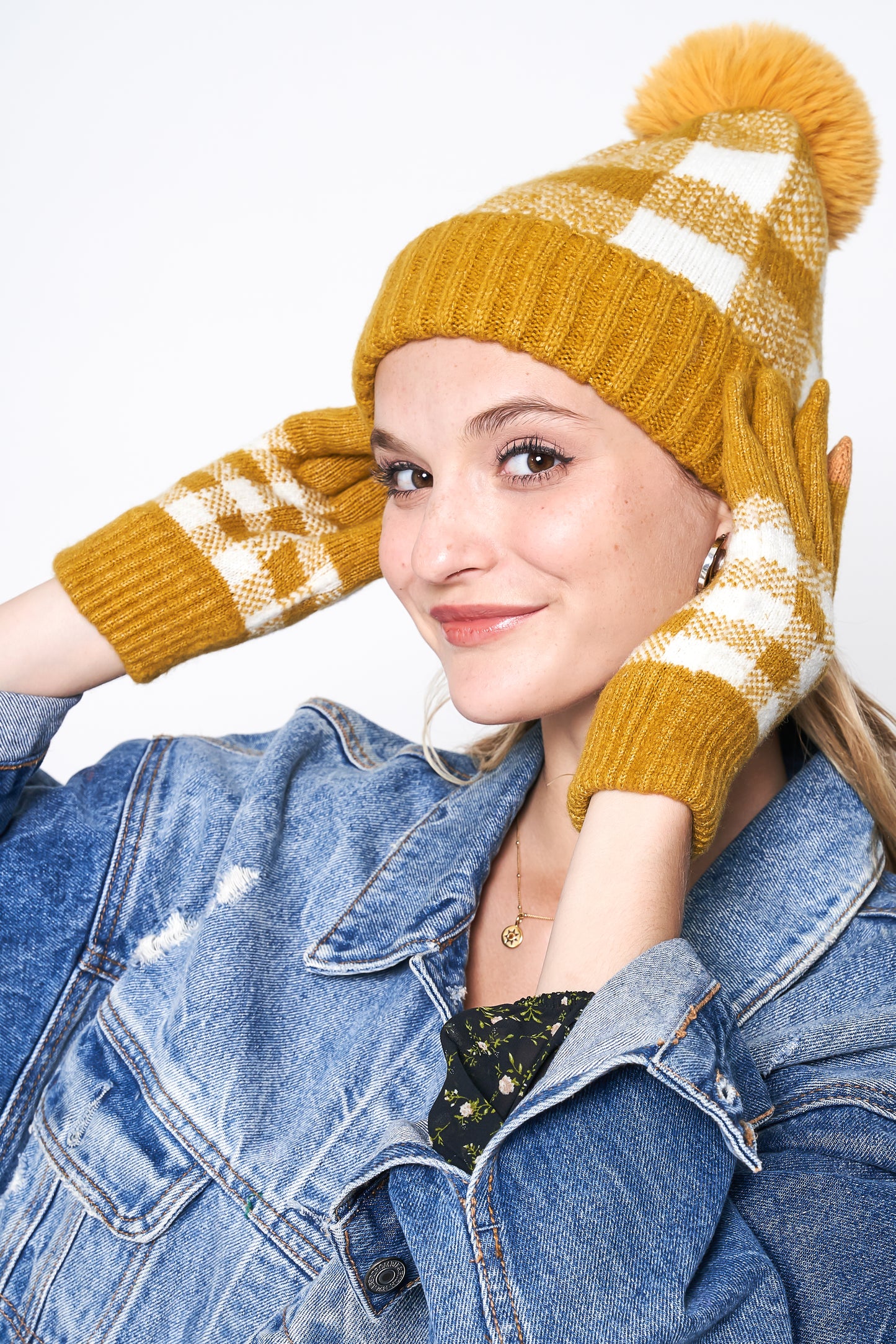 Buffalo Check Cuff Beanie With Pom