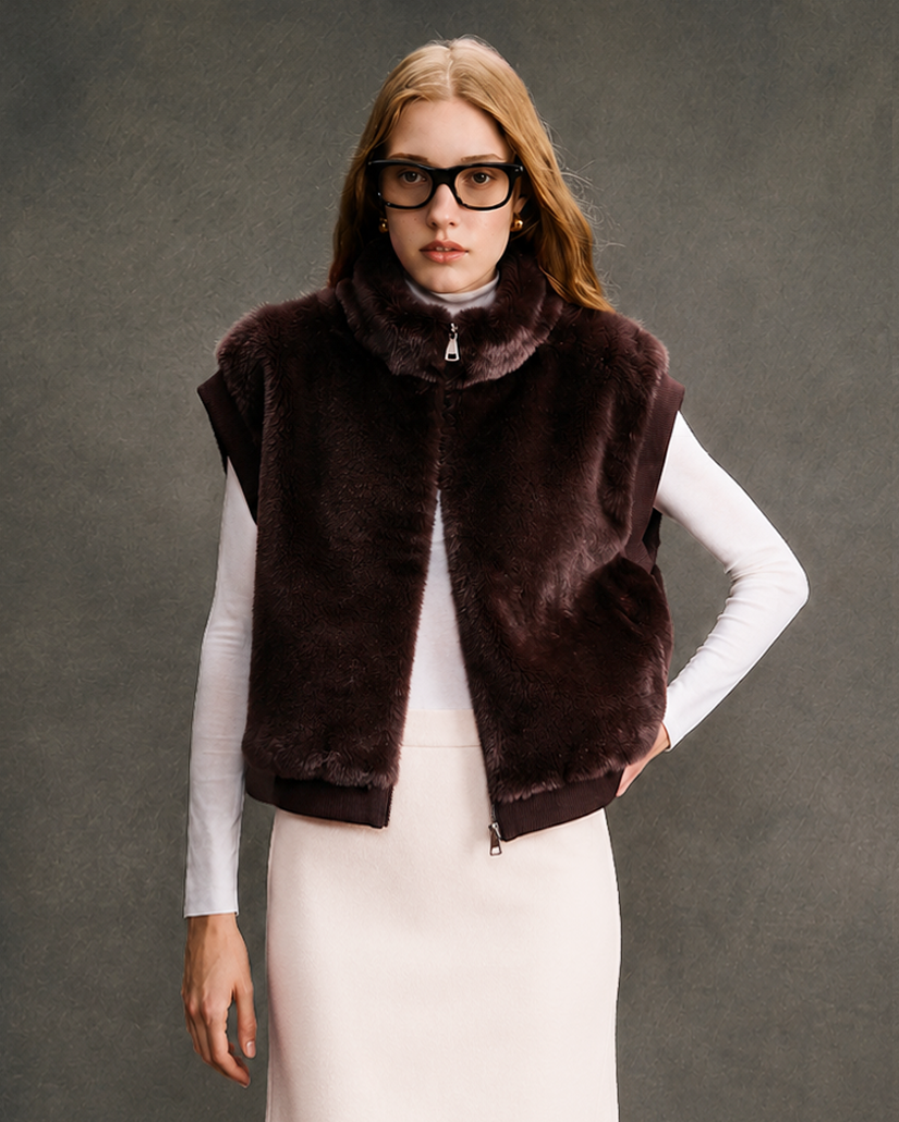 Faux Fur Rib Sleeve Vest