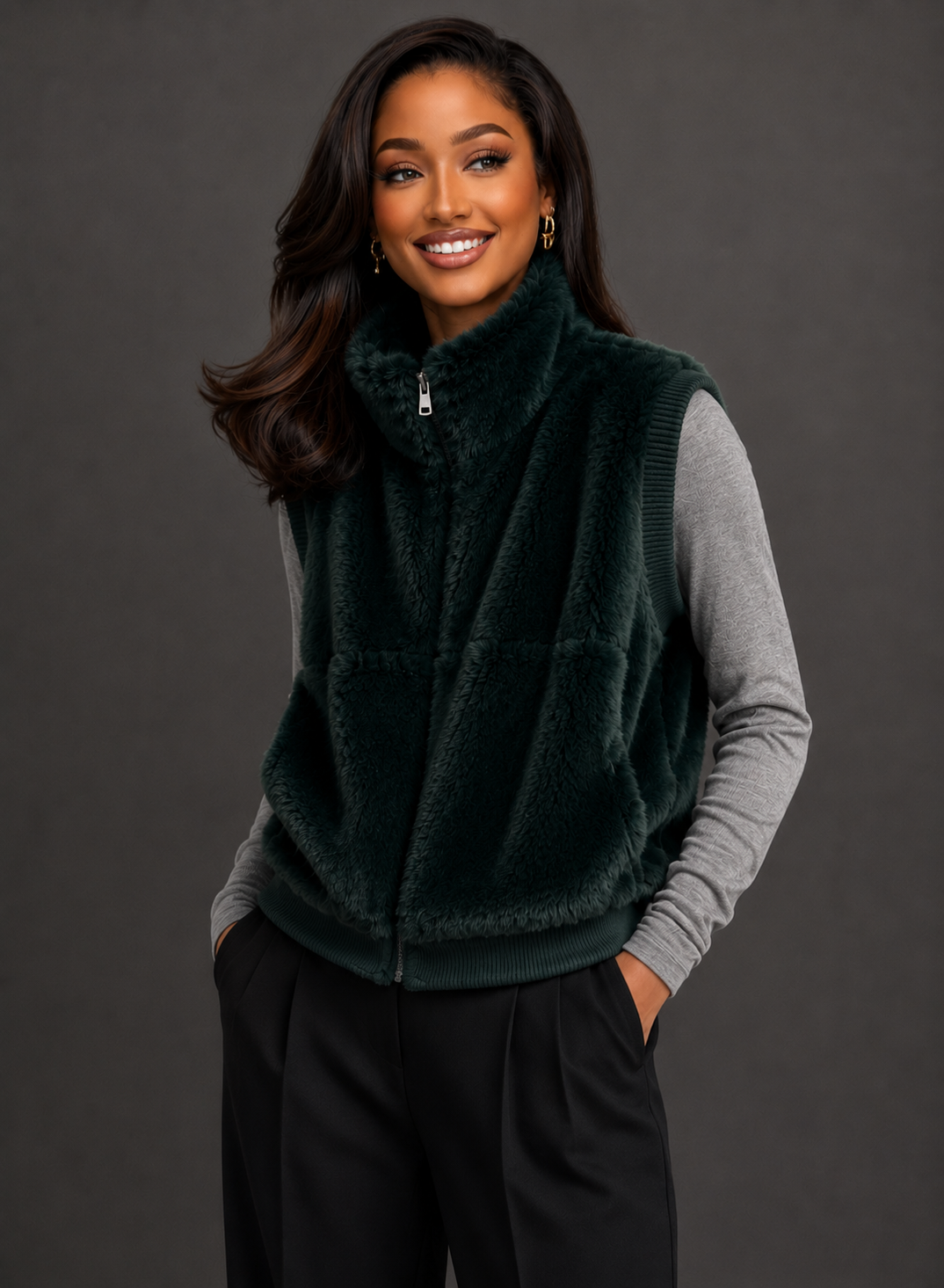 Faux Fur Rib Sleeve Vest