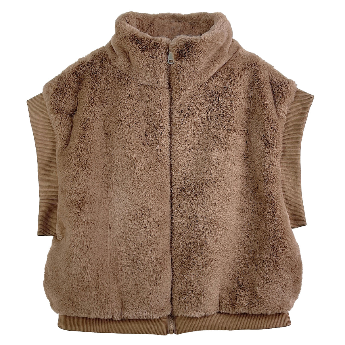 Faux Fur Rib Sleeve Vest