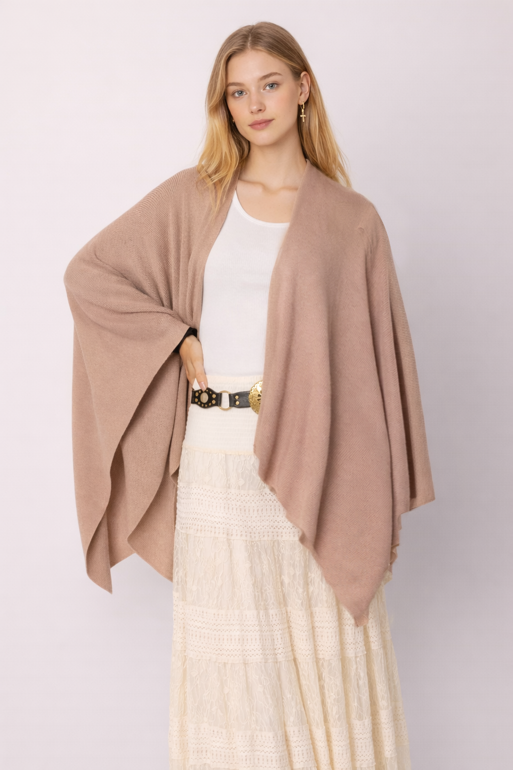 Solid Ruana With Shoulder Strap