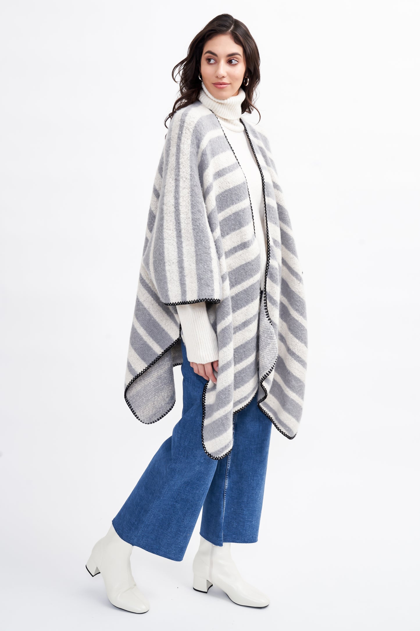 Cozy Stripe Two Tone Knit Kimono