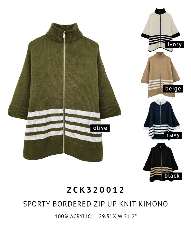 Sporty Bordered Zip Up Knit Kimono