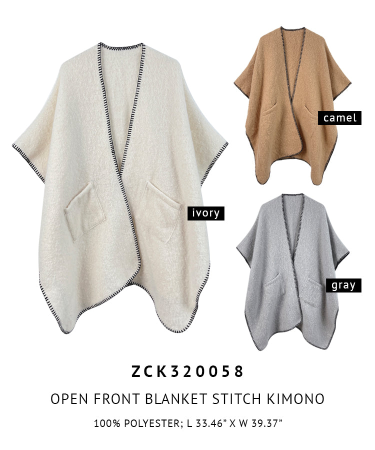 Open Front Blanket Stitch Kimono