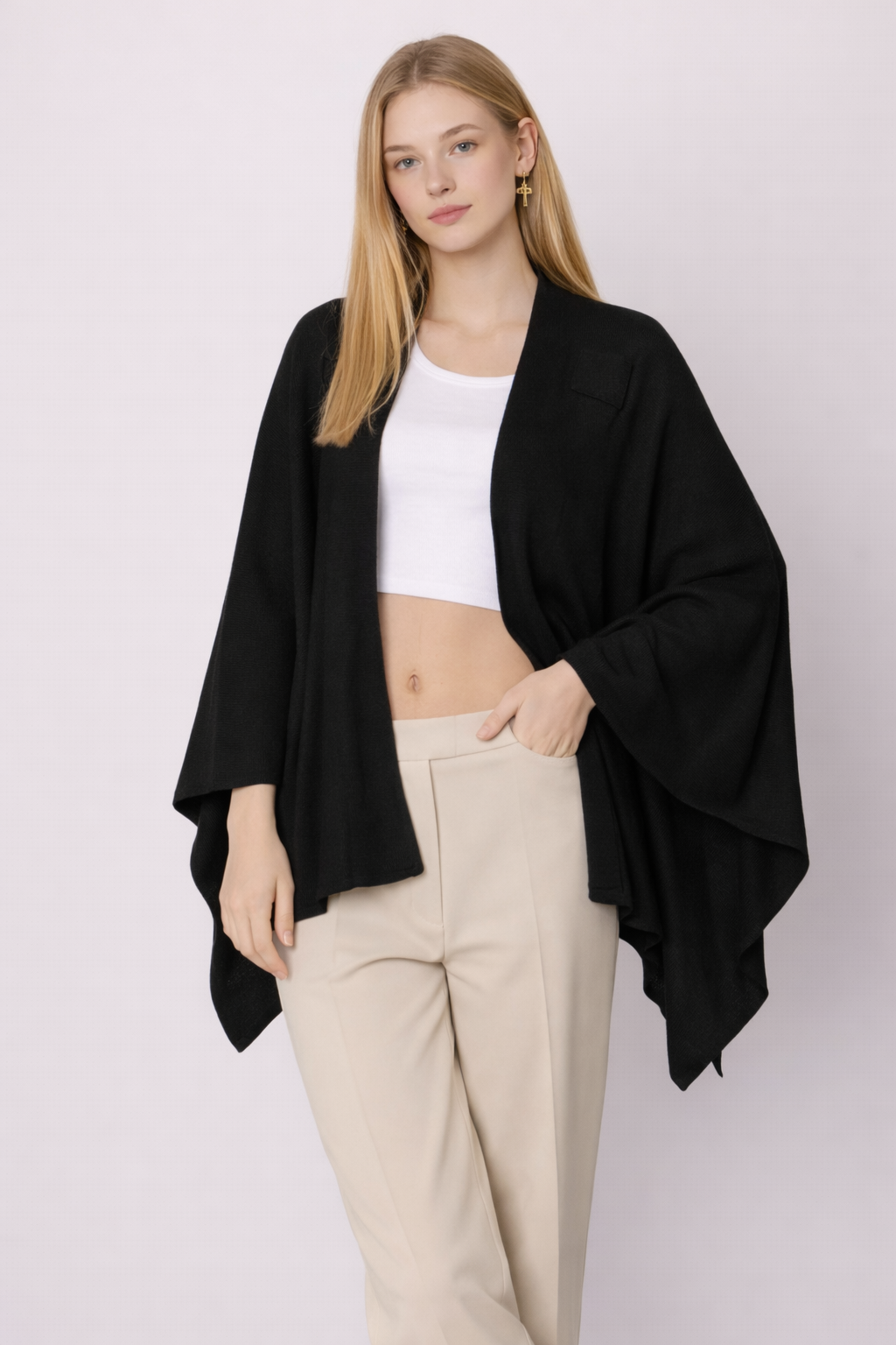 Solid Ruana With Shoulder Strap