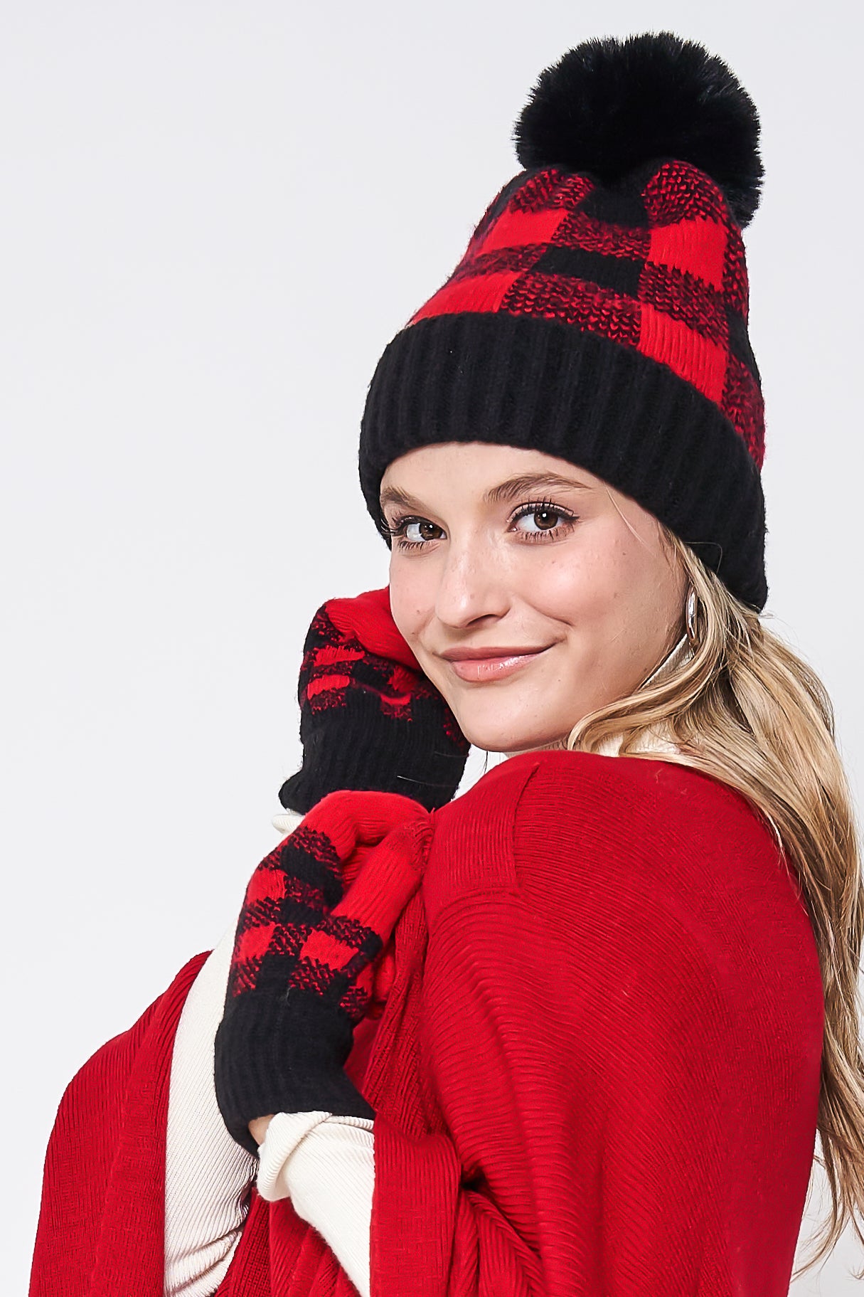 Buffalo Check Cuff Beanie With Pom