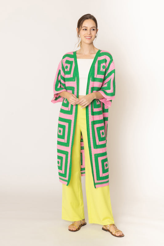 Square Pattern Crochet Cardigan