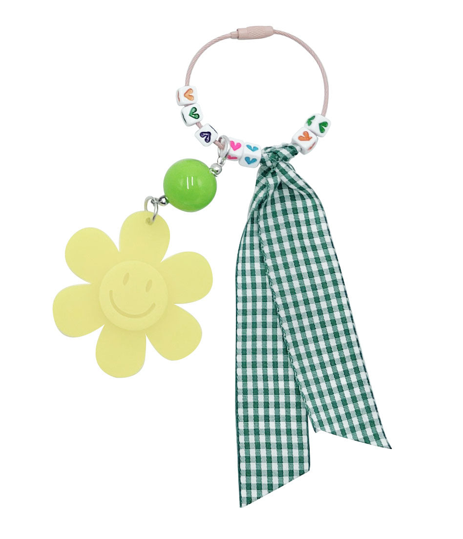 Gingham Ribbon Beaded Keychain