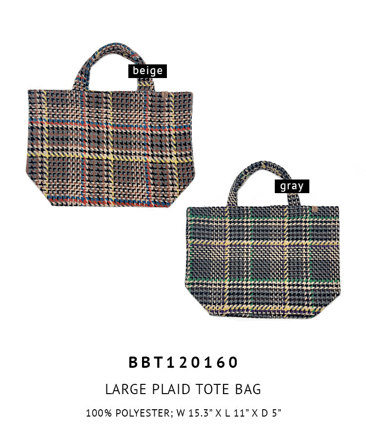 Large Plaid Tote Bag