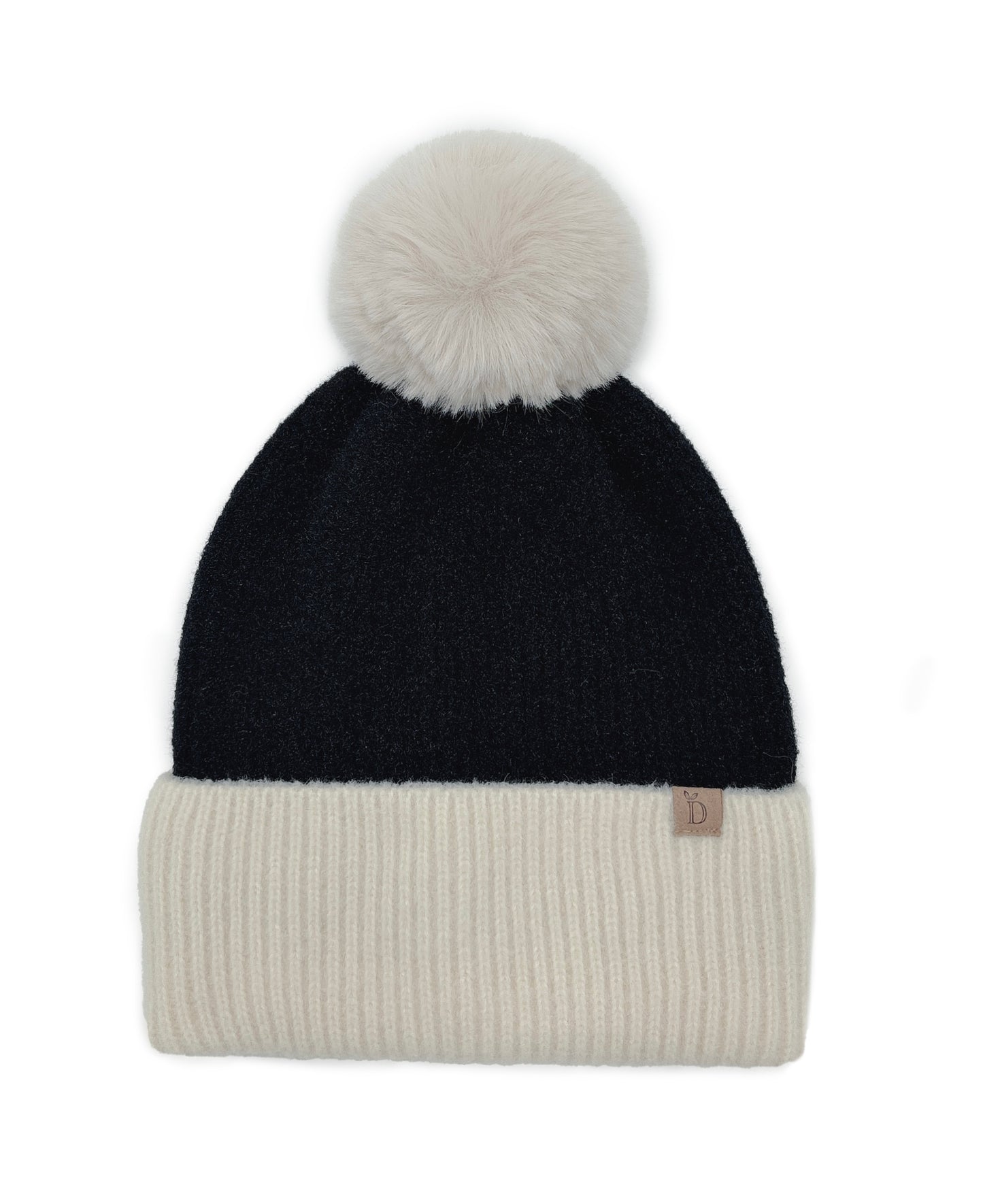 Ribbed Knit Beanie With Faux Fur Pom