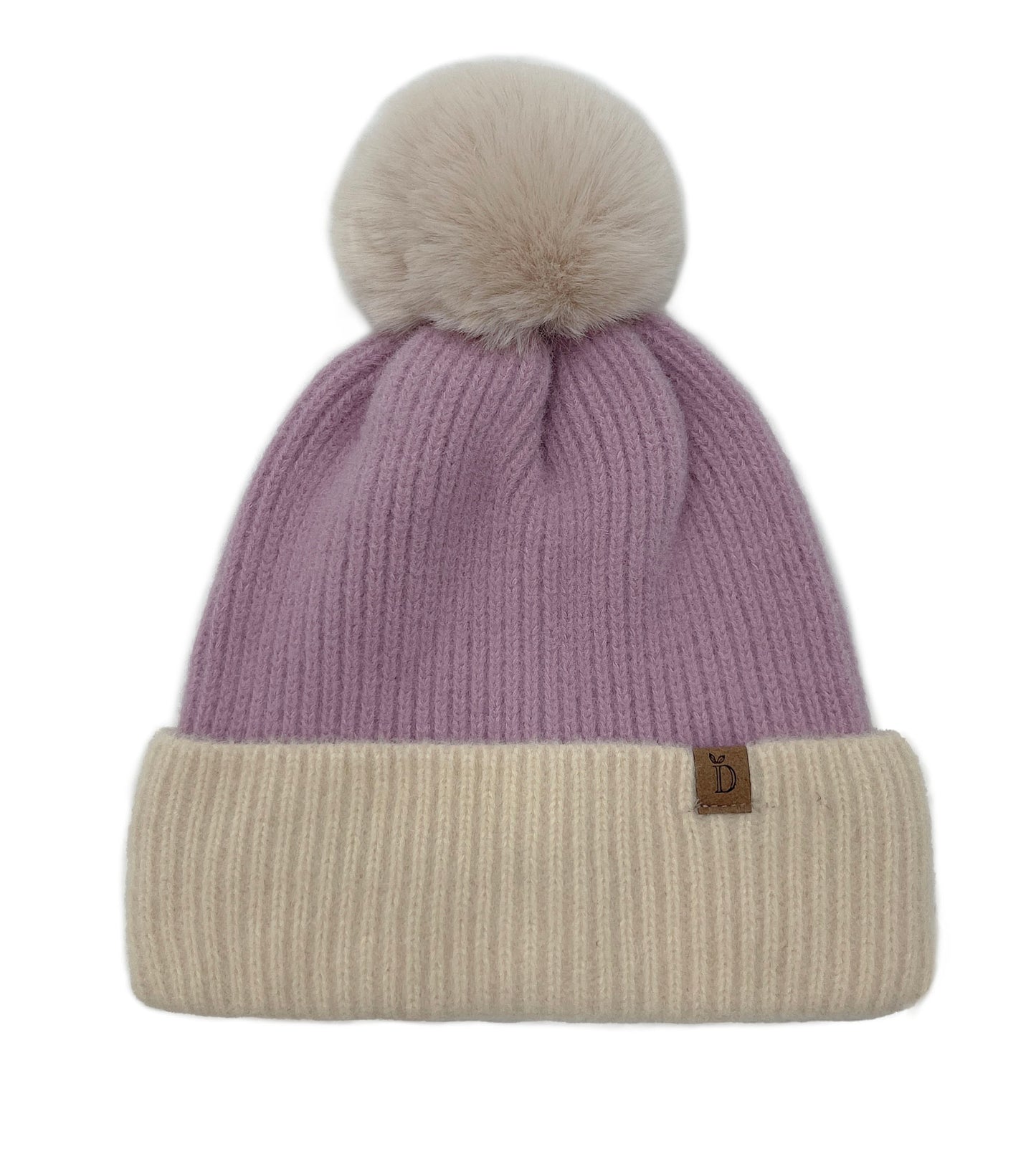 Ribbed Knit Beanie With Faux Fur Pom