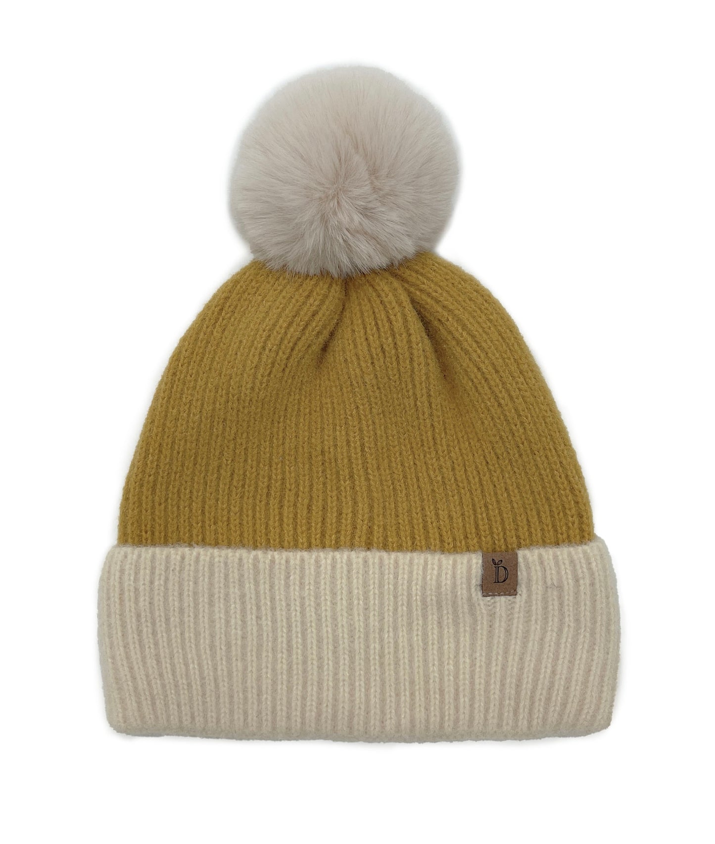 Ribbed Knit Beanie With Faux Fur Pom