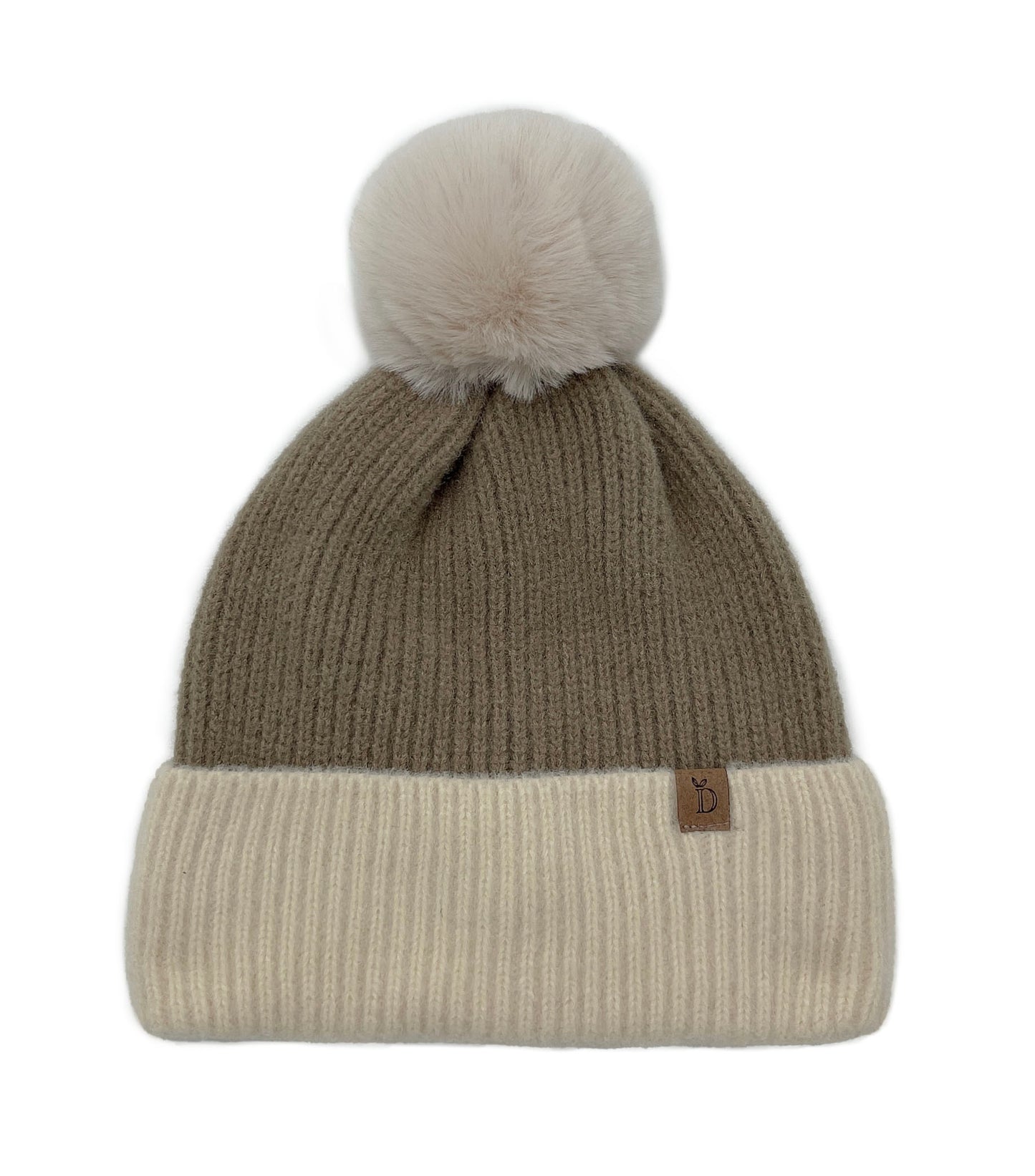 Ribbed Knit Beanie With Faux Fur Pom