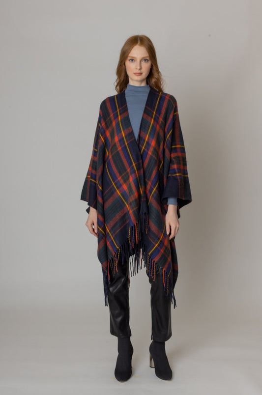 Plaid Cozy Kimono With Fringe