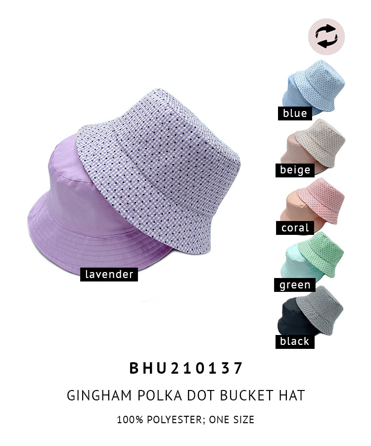 Reversible Gingham Polka Dot Bucket Hat