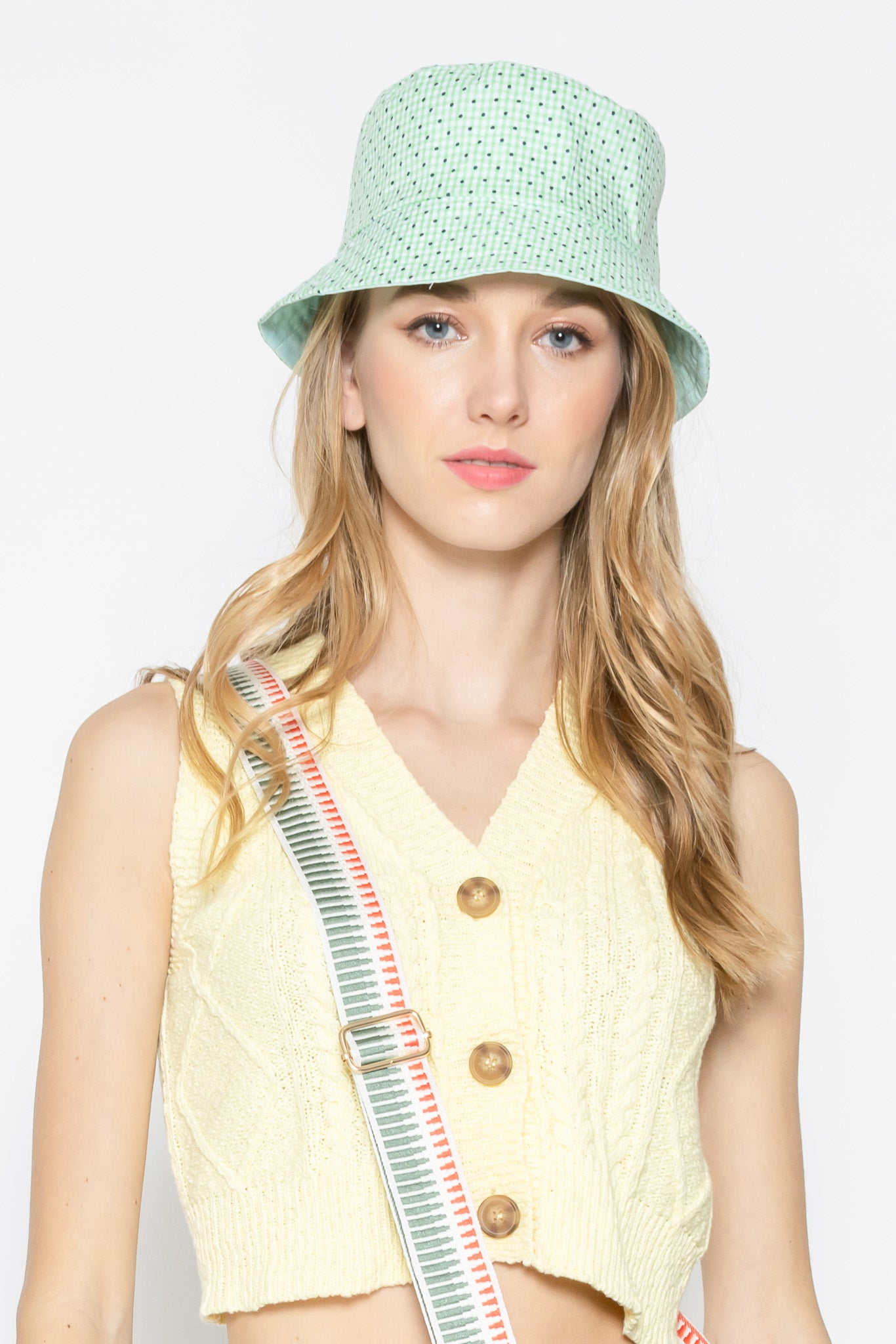 Reversible Gingham Polka Dot Bucket Hat