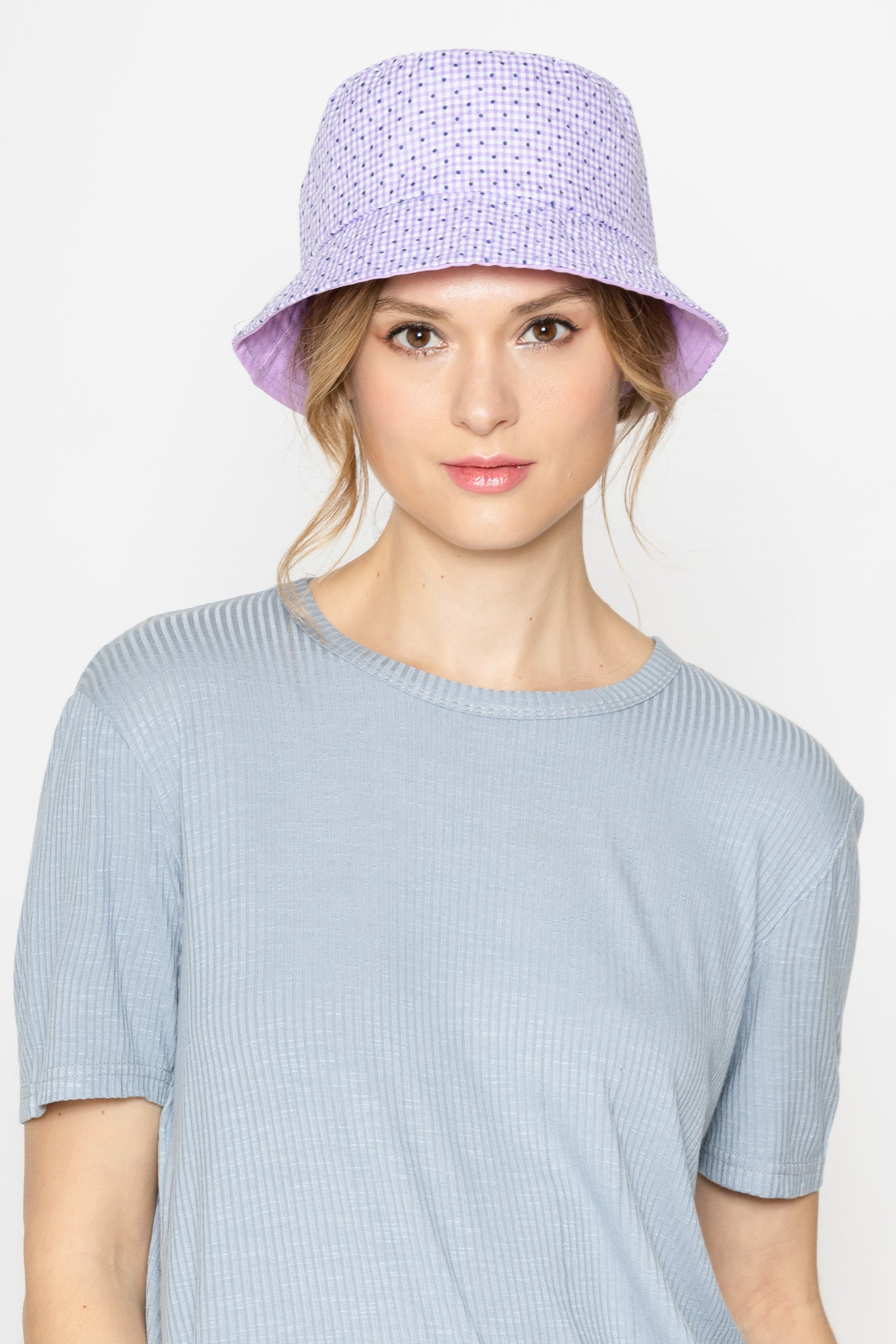 Reversible Gingham Polka Dot Bucket Hat