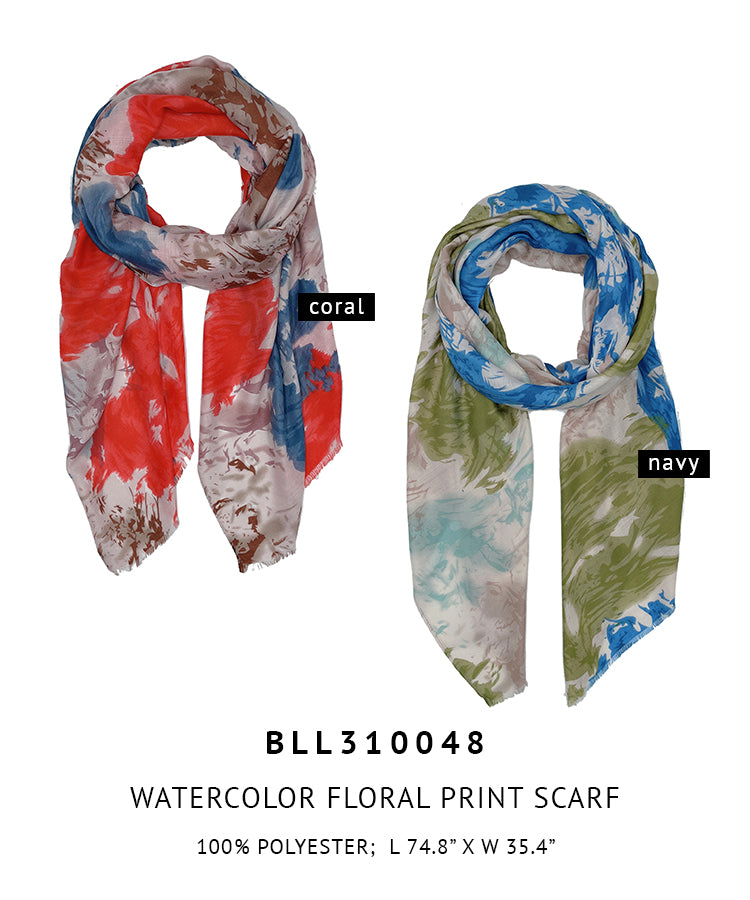 Watercolor Floral Print Scarf