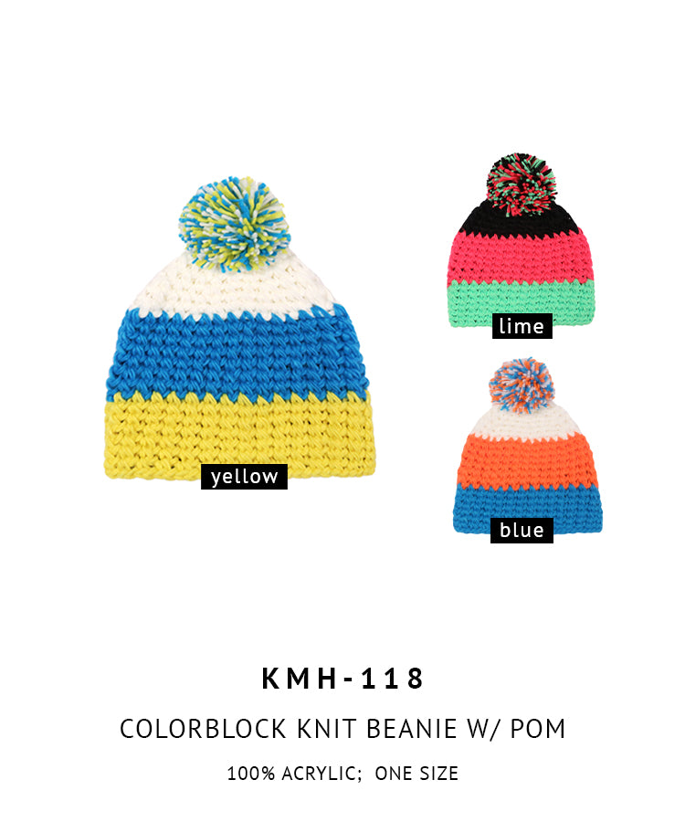 Colorblock Knit Pom Beanie