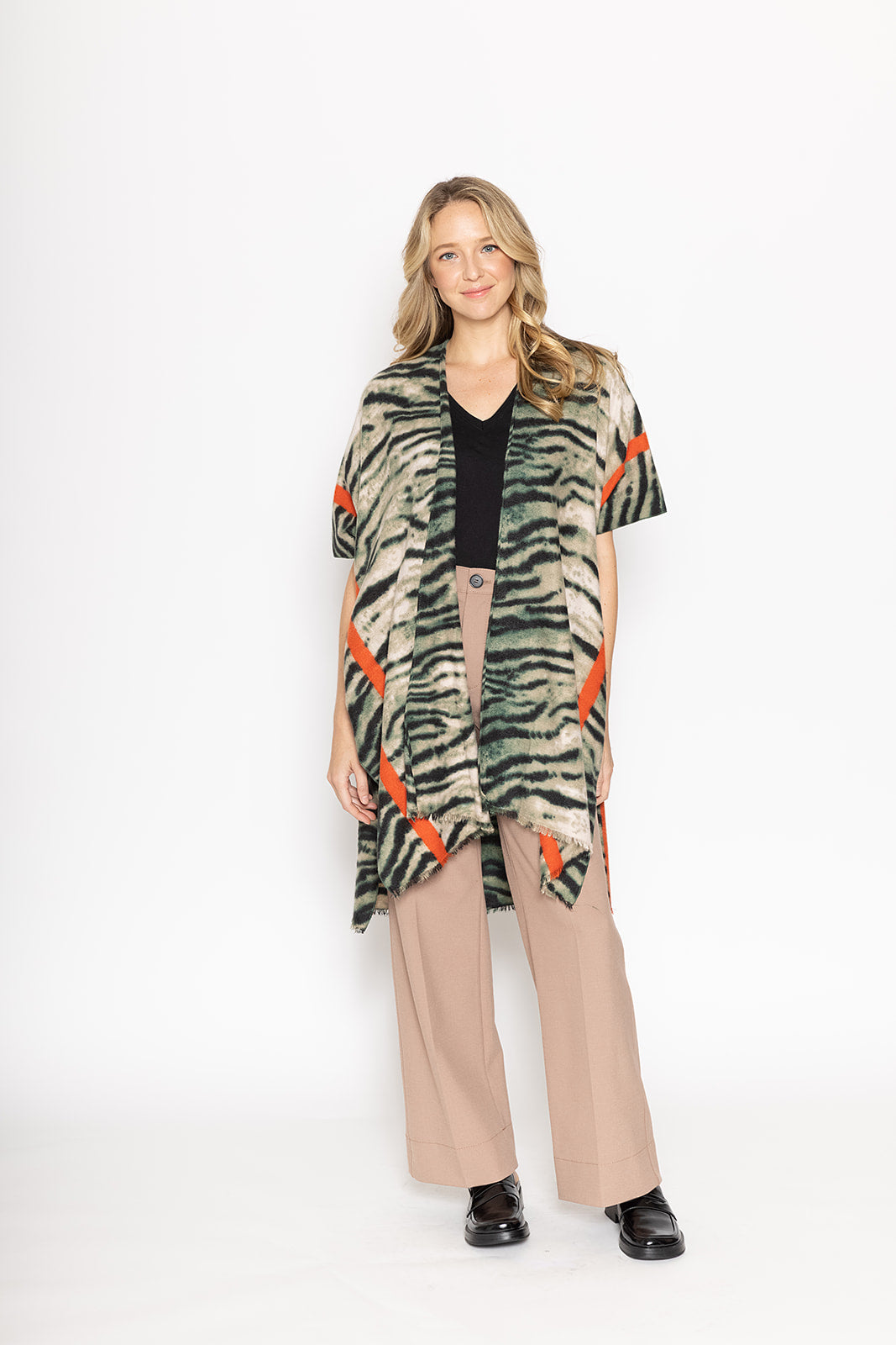 Shop for KW Fashion Border Stripe Tiger Cozy Kimono at doeverythinginloveny.com wholesale fashion accessories