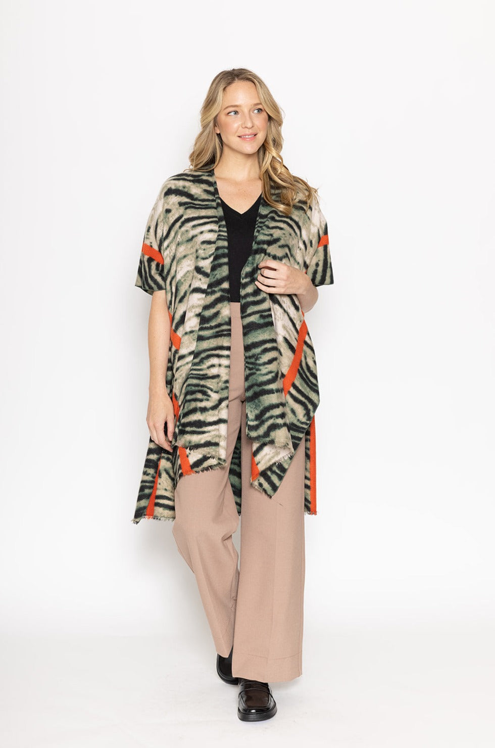 Shop for KW Fashion Border Stripe Tiger Cozy Kimono at doeverythinginloveny.com wholesale fashion accessories