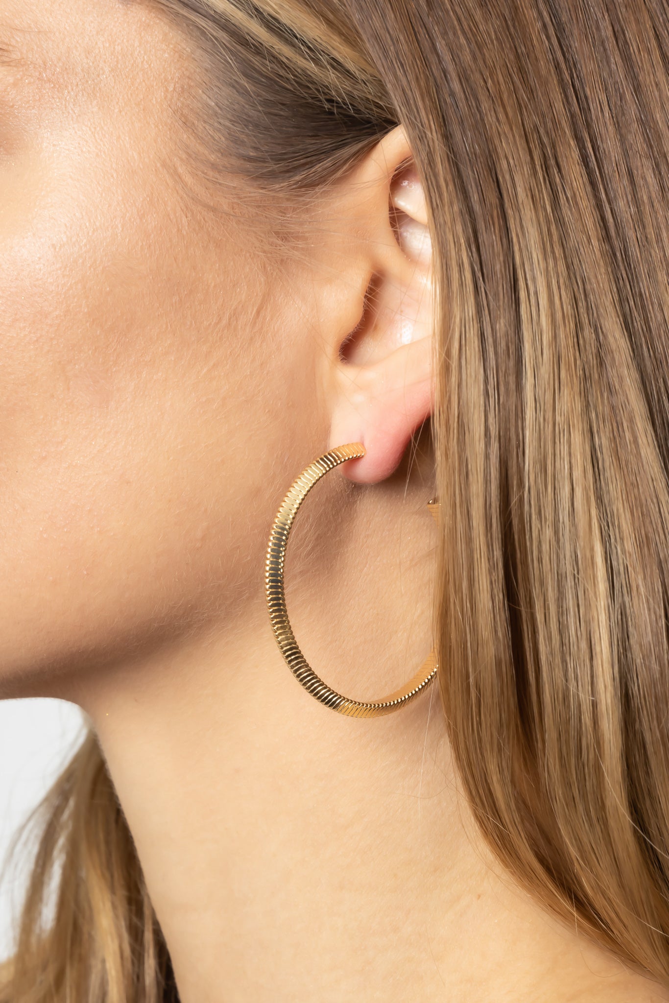 14K Gold Dipped Post Texture Hoop