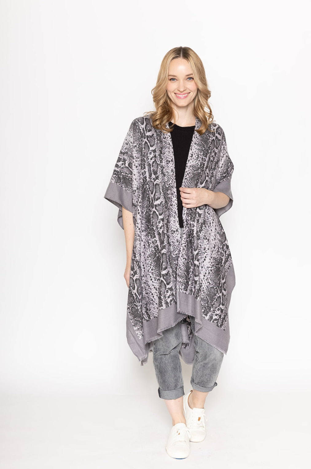 Shop for KW Fashion Bordered Snakeskin Print Kimono at doeverythinginloveny.com wholesale fashion accessories