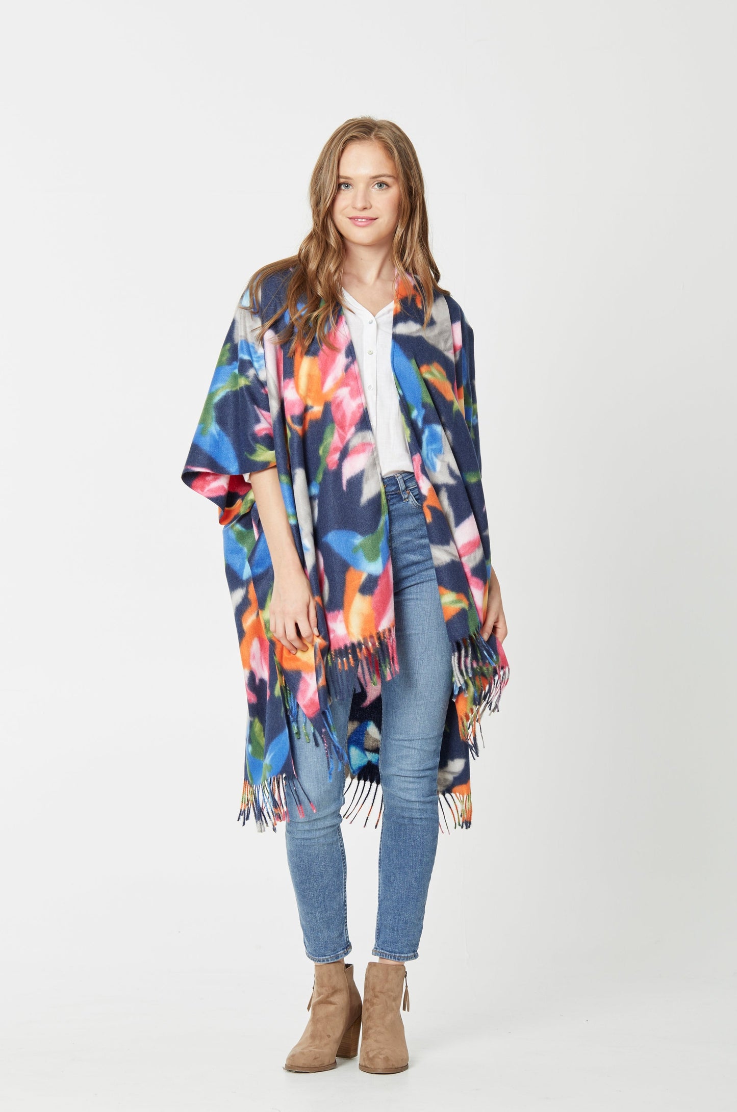 Floral Kimono With Fringe