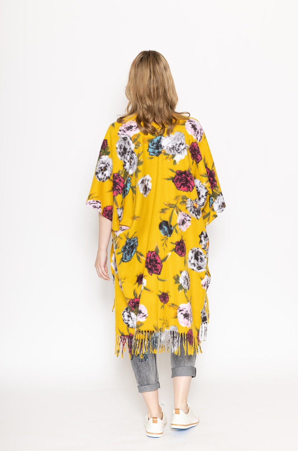 Floral Print Kimono With Fringe