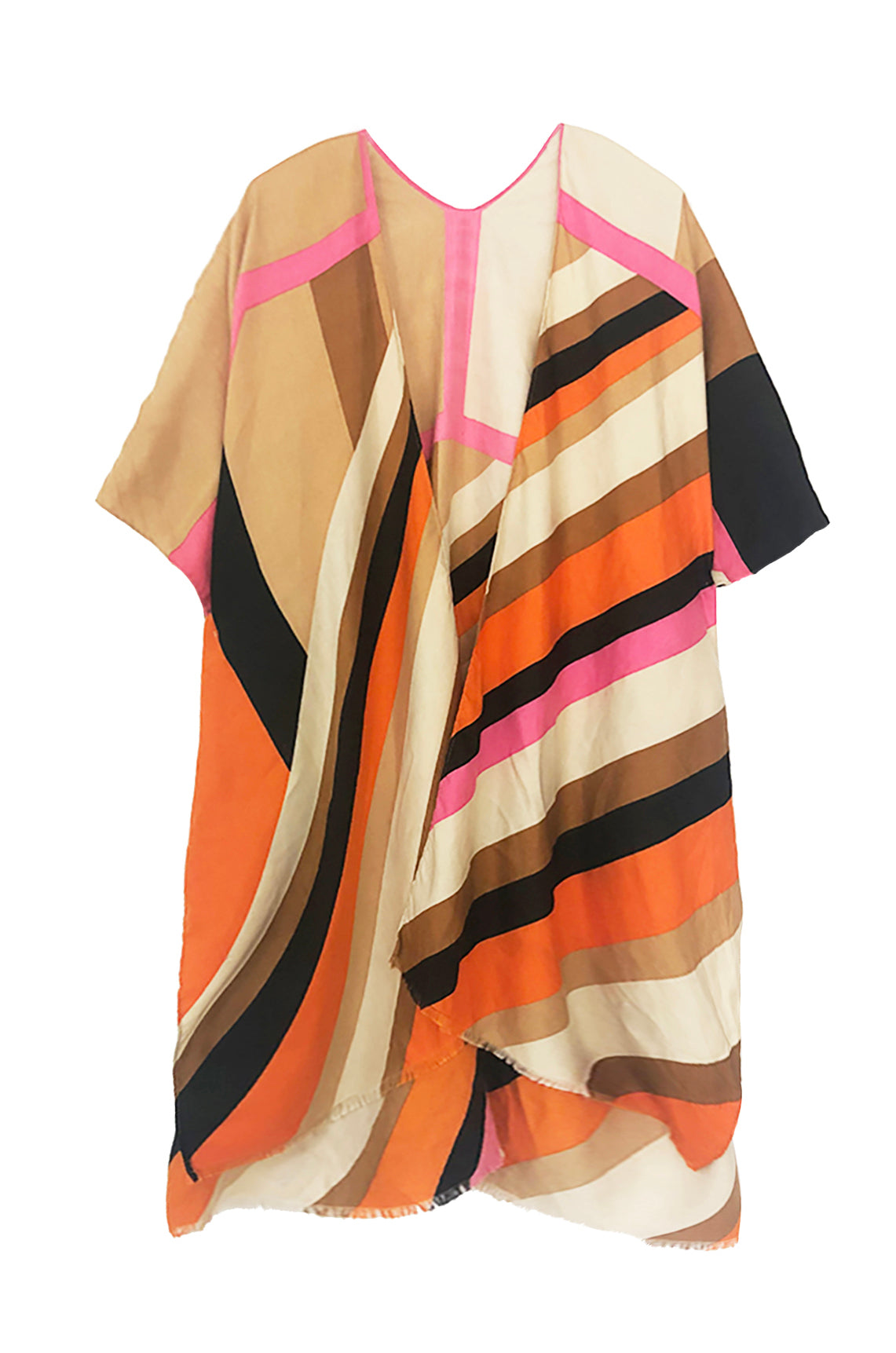 Multi Color Stripe Print Kimono