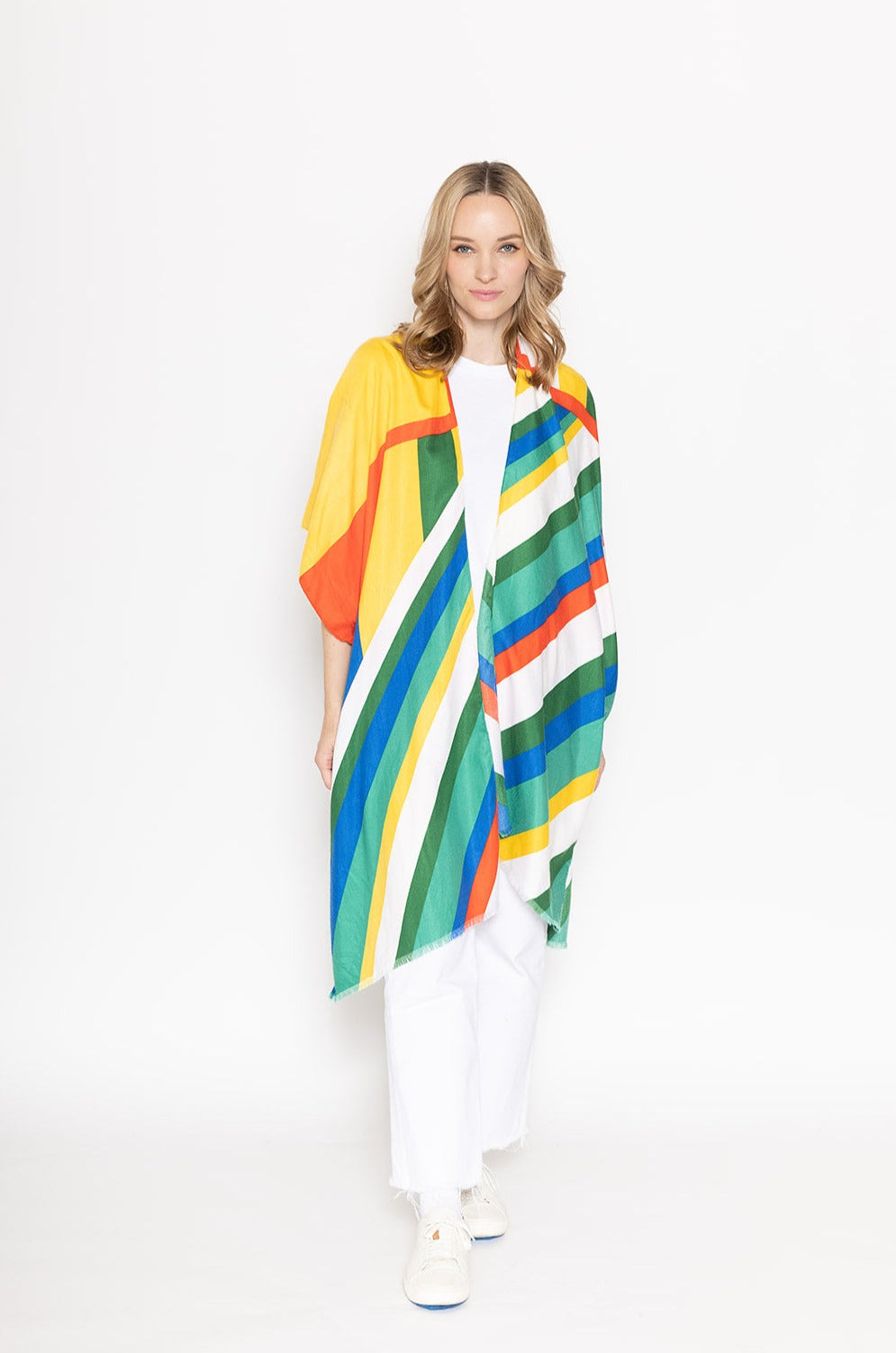 Multi Color Stripe Print Kimono