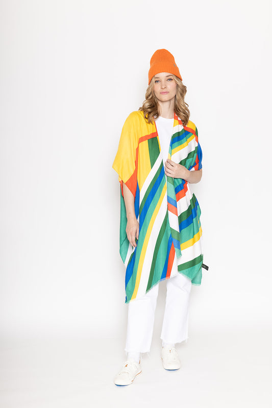 Multi Color Stripe Print Kimono