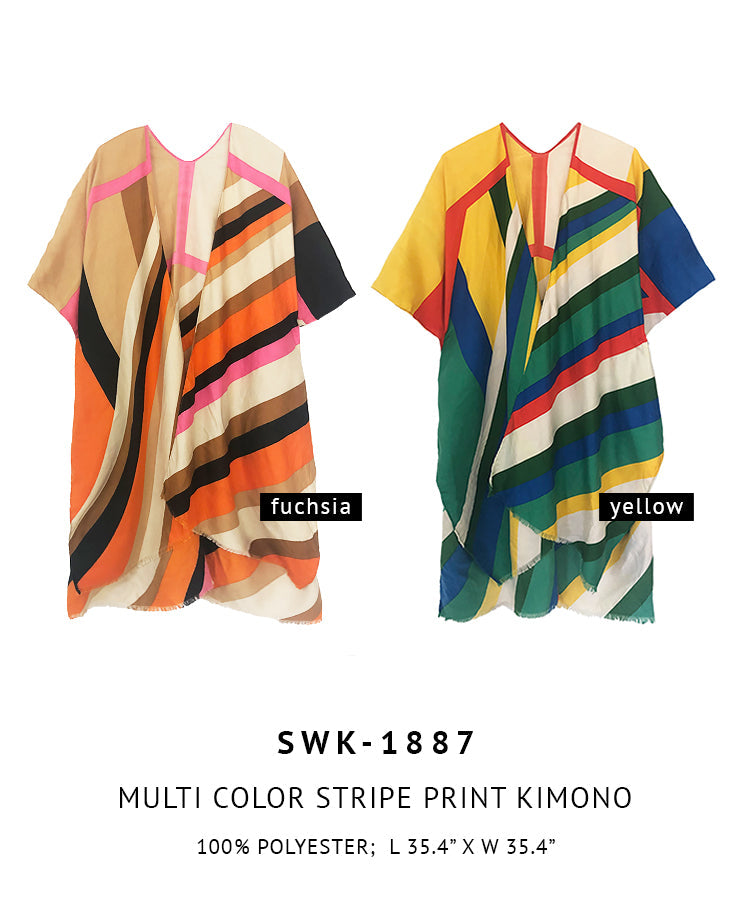 Multi Color Stripe Print Kimono