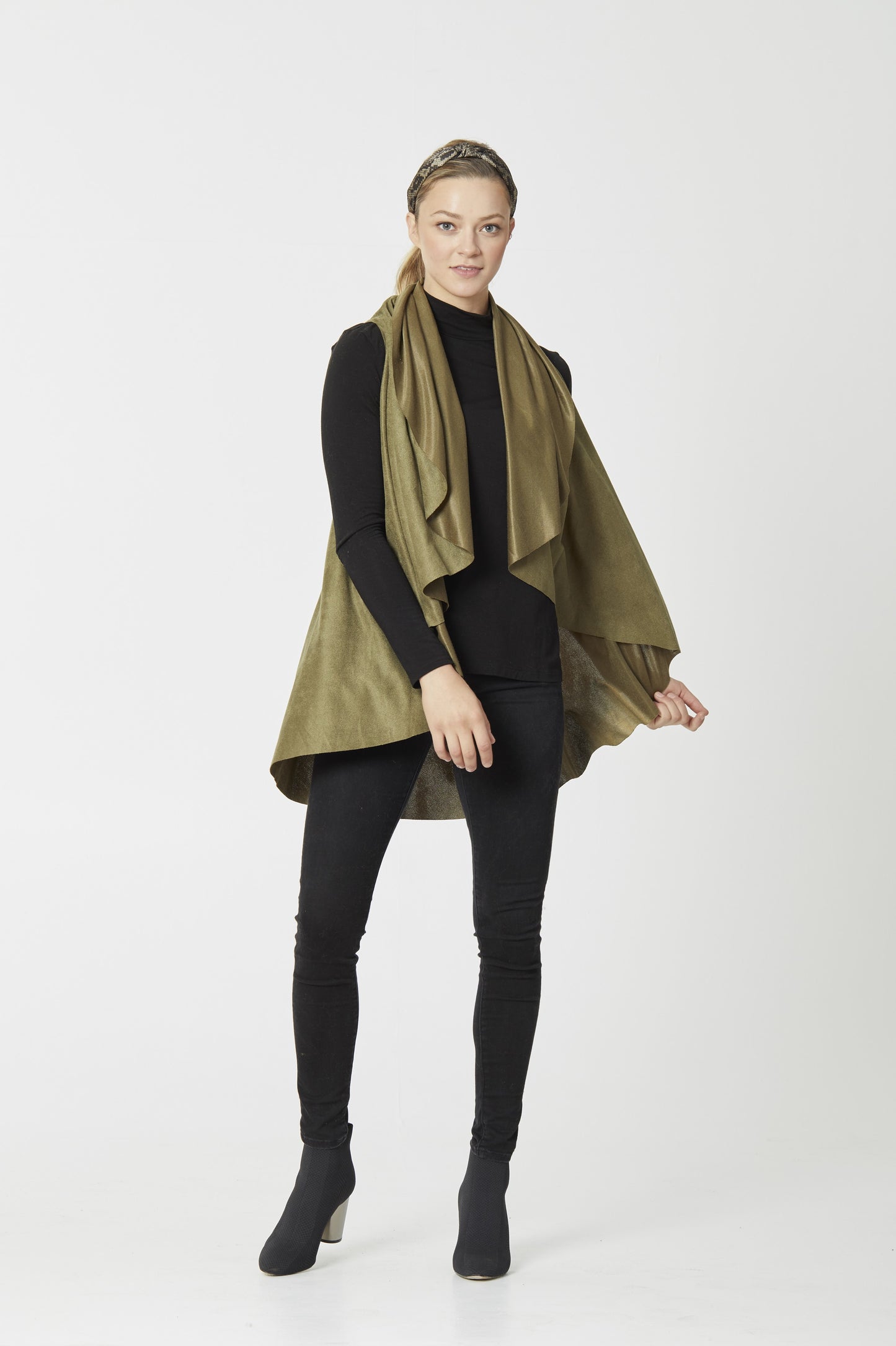 Draped Shawl Suede Vest