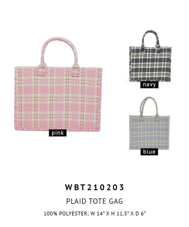 Shop for KW Fashion Plaid Tote Bag at doeverythinginloveny.com wholesale fashion accessories