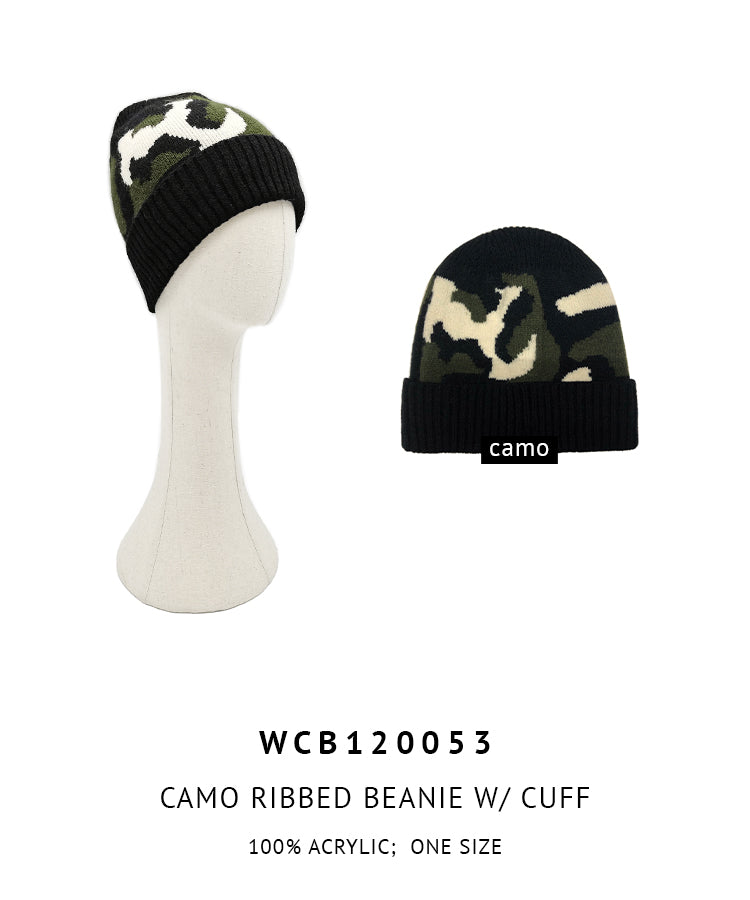 Camo Ribbed Beanie With Cuff