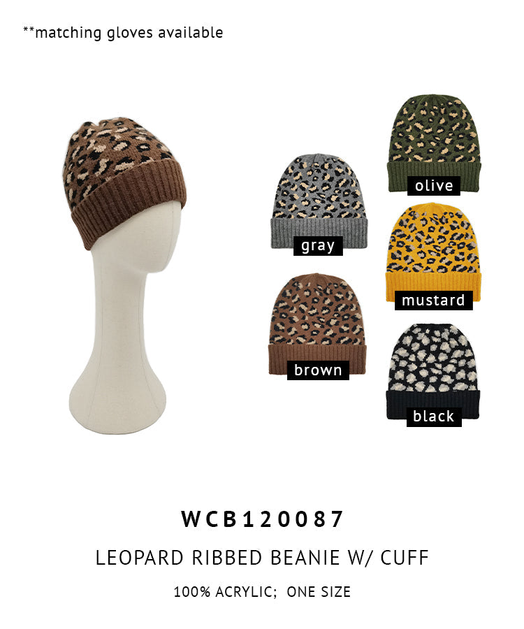 Leopard Ribbed Beanie With Cuff