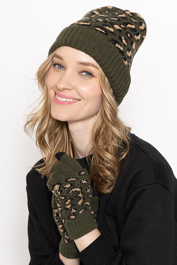 Leopard Ribbed Beanie With Cuff