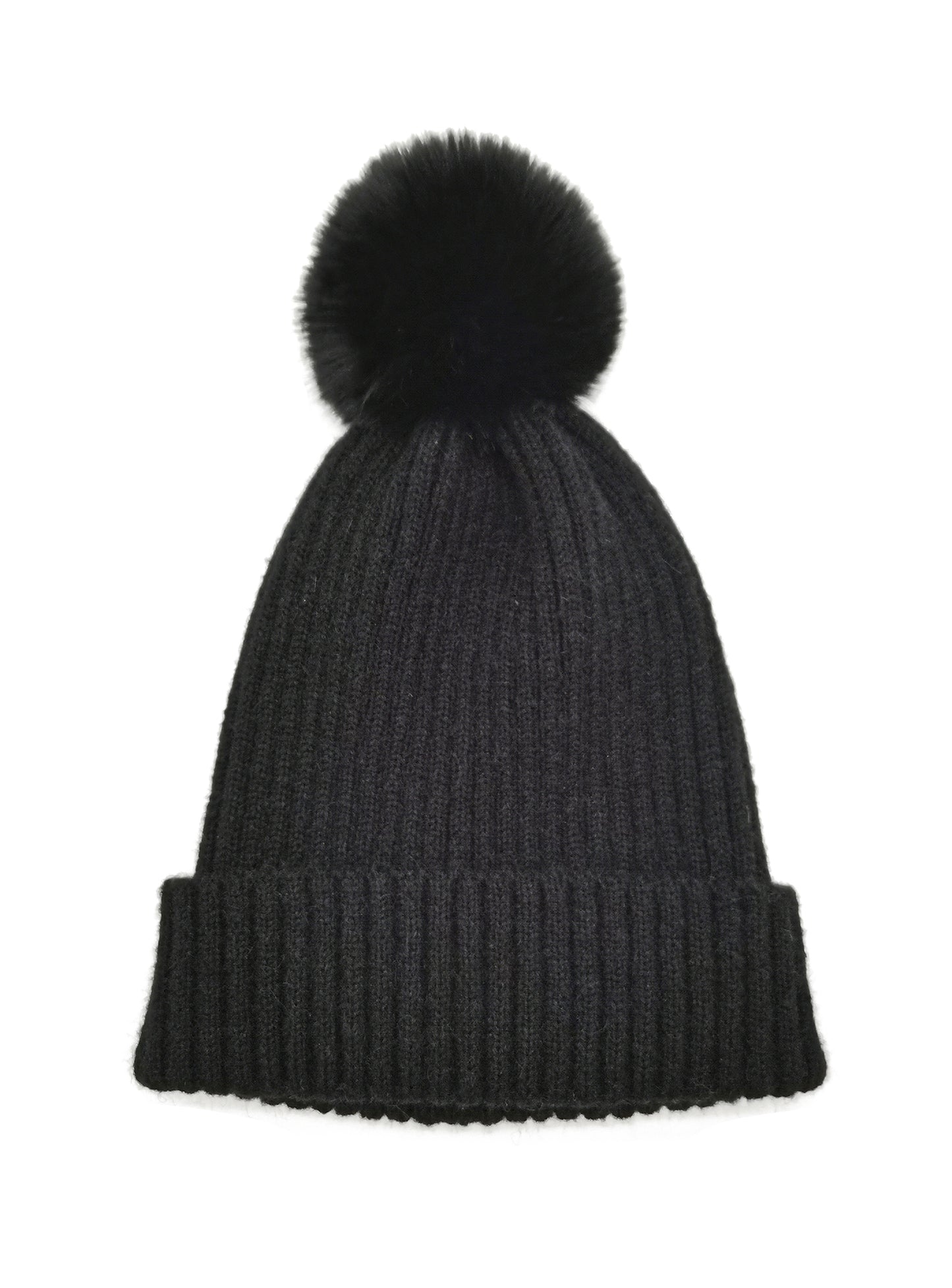 Ribbed Knit Beanie With Faux Fur Pom