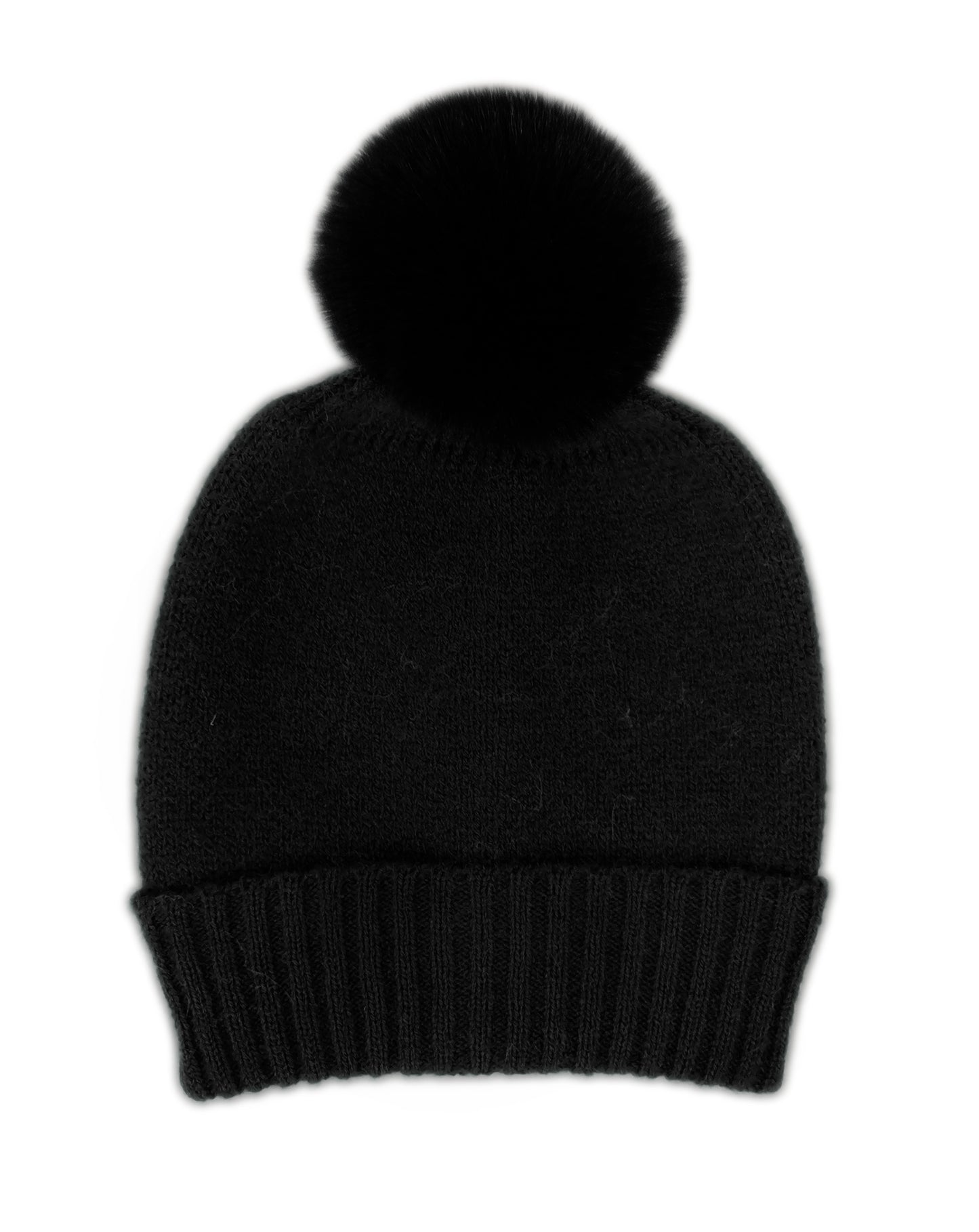 Solid Knit Beanie With Faux Fur Pom