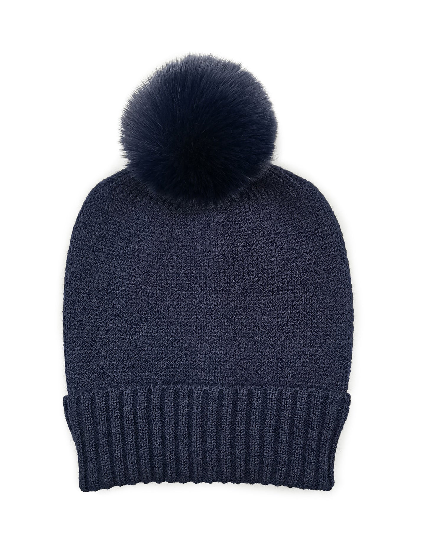 Solid Knit Beanie With Faux Fur Pom