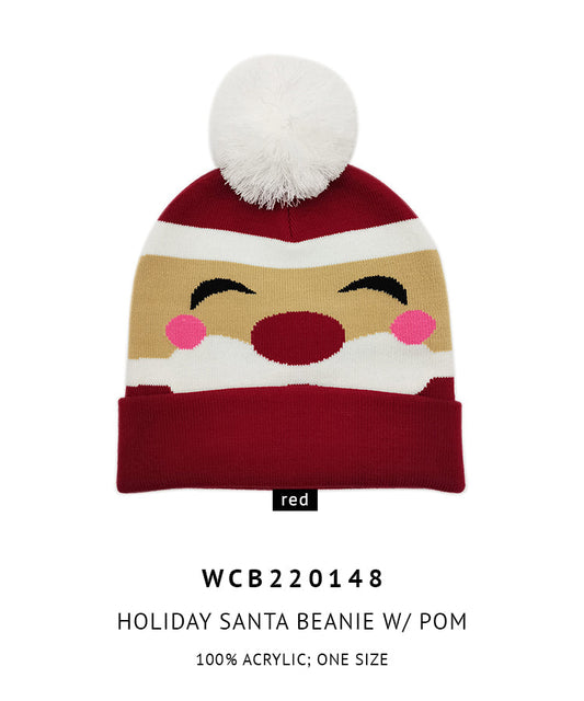 Holiday Santa Beanie With Pom