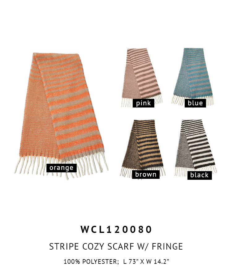 Stripe Cozy Scarf With Fringe