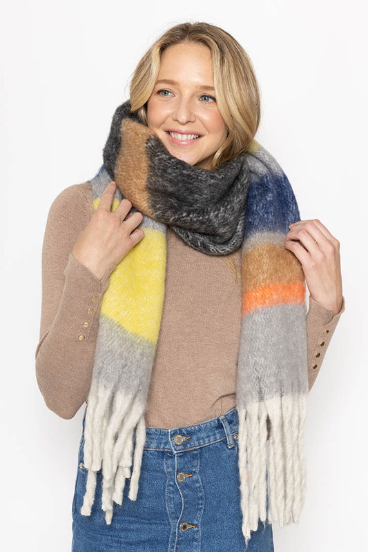 Multi Stripe Cozy Scarf With Fringe