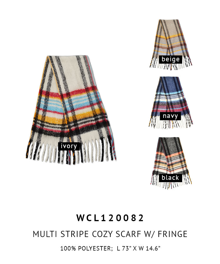 Multi Stripe Cozy Scarf With Fringe