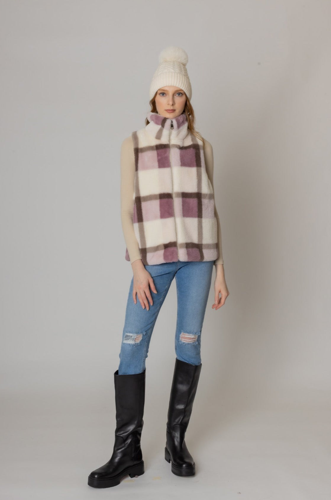 Plaid Faux Fur Vest