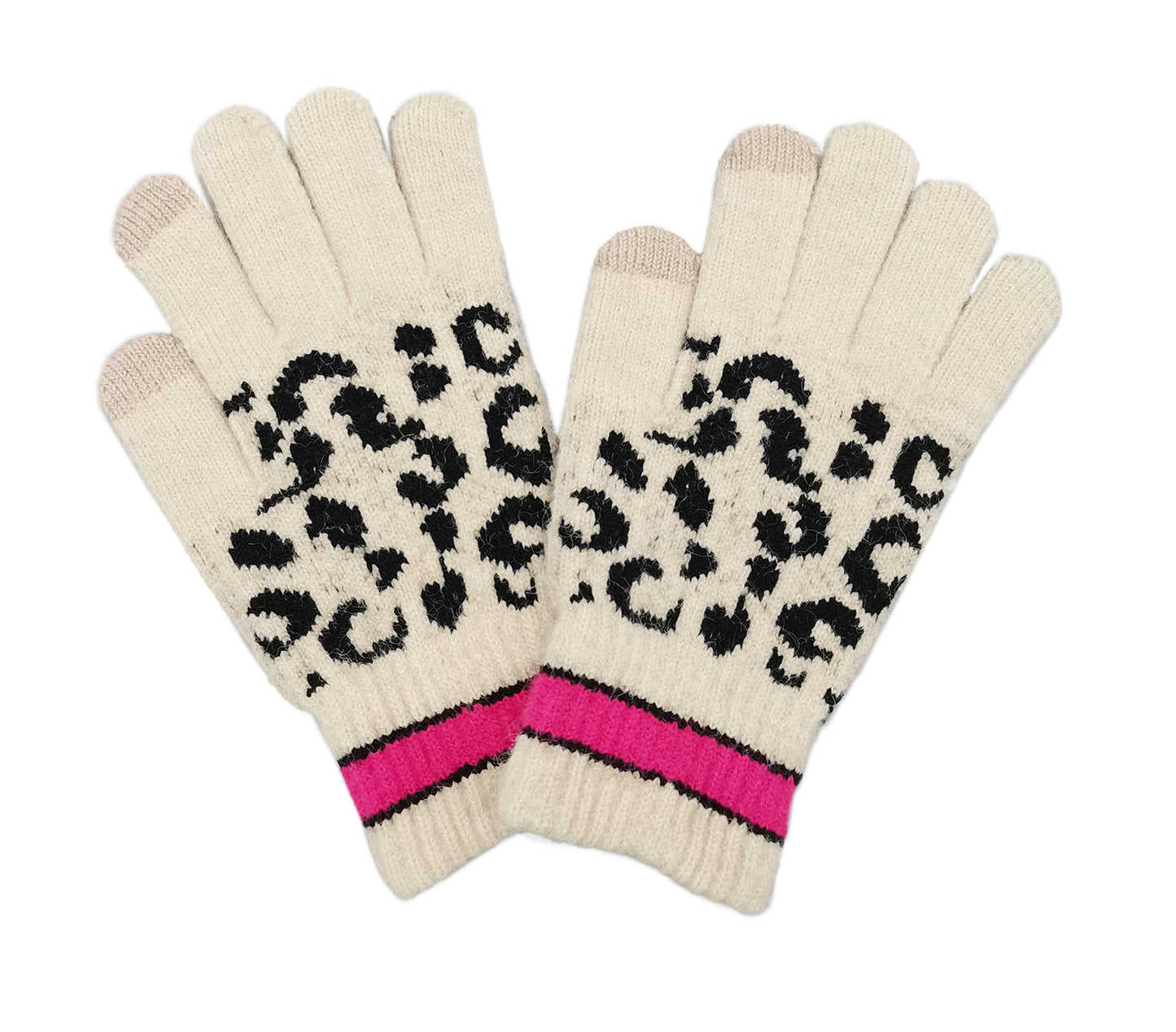 Leopard Touch Gloves With Stripe Cuff